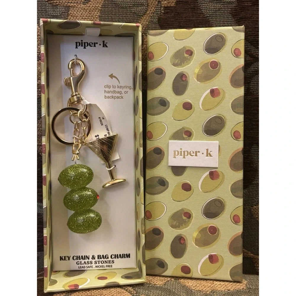 NEW RELEASE Piper K Sparkly Olive & Martini Glass Keychain Bag Charm
